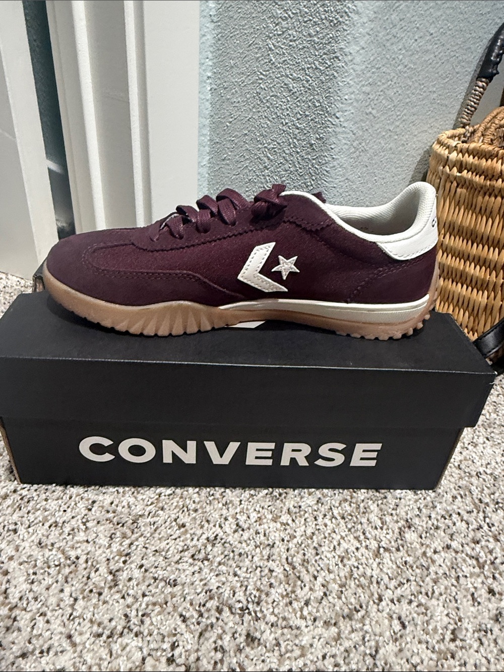 Converse Maroon Suede Low-Top Sneaker with White Accents